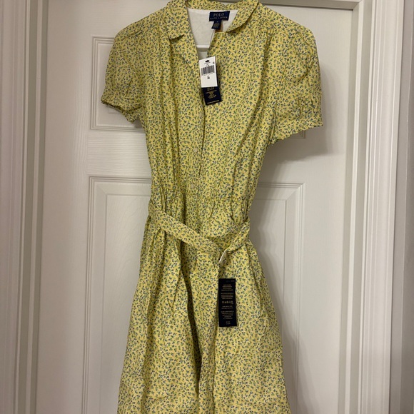 Polo Ralph Lauren Girls Yellow White Floral Dress  Belted cotton Batiste NWT 16 - Picture 2 of 3